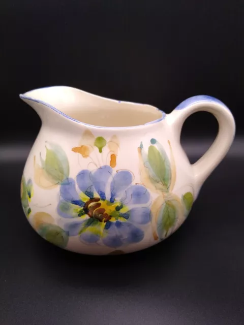 Polish Art Pottery Blue Floral 4 cup Pitcher Hand Painted