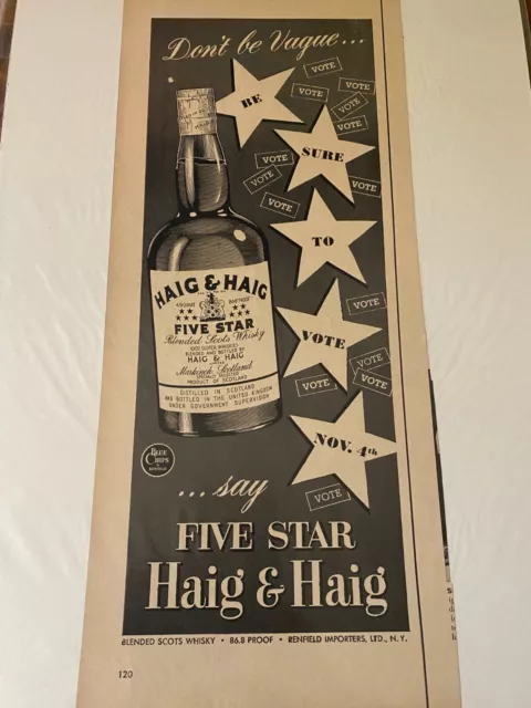 Vintage 1952 Five Star Haig & Haig Don't Be Vague Whiskey ad