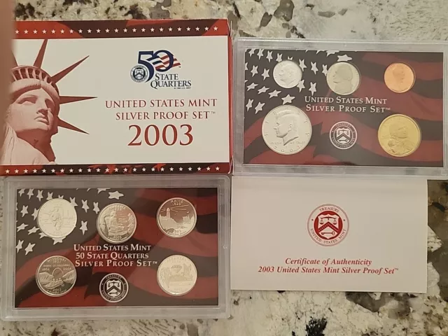 2003-S US Mint SILVER Proof Set W / Box & COA ( 10 Coins) Great Condition