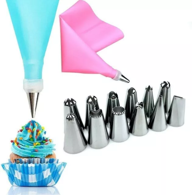 Cake Decorating Equipment 14 Pieces Icing Decoration Kit Piping Nozzle + Silicon