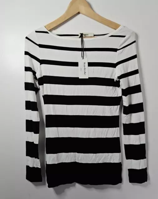 Oasis Black and White Striped Long Sleeve Top Size 8 NEW BNWT