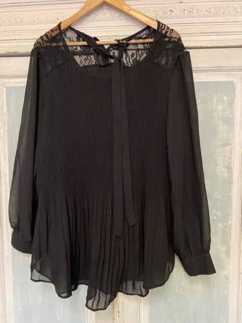 Autograph Top Tunic  Women’s Plus  Size 22 Black Pintuck Pleated Blouse