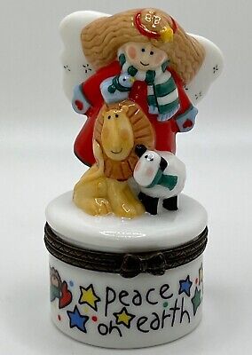 Christmas Angel trinket box PHB collection hinged lion lamb peace on earth
