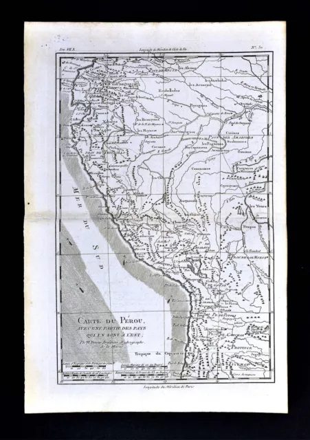 1779 Bonne Map Peru Ecuador Bolivia Quito Lima Cuzco Amazon Brazil South America