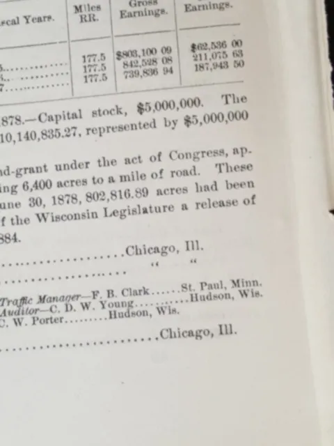 1879 train report CHICAGO ST PAUL & MINNEAPOLIS RAILROAD Elroy St Croix Lake WI 3