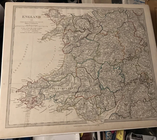 ORIGINAL ANTIQUE 1831 SDUK Map Hand Colored England 16x13.5”inches