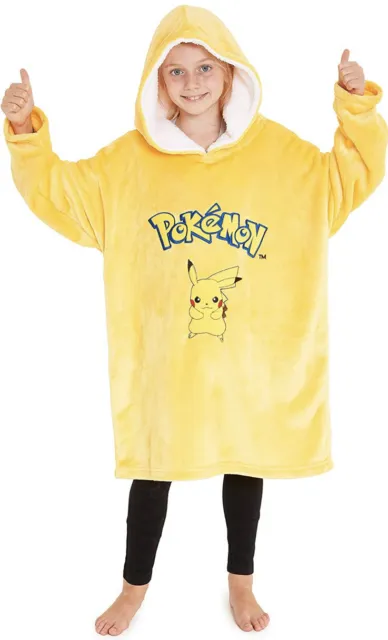 Coperta con cappuccio Pokemon oversize per ragazze e ragazzi Pikachu bambini pile, peluche giallo