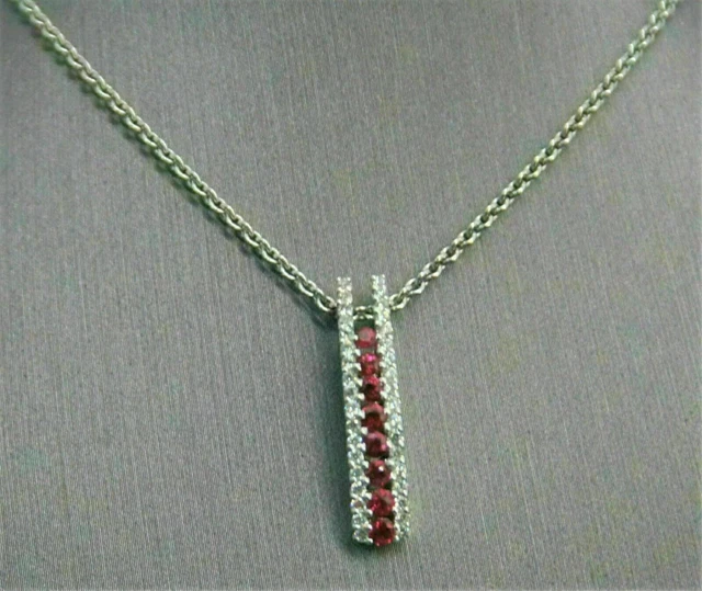 2.00Ct Round Cut Red Ruby Bar Pendant 14K White Gold Finish 18'' Free Chain