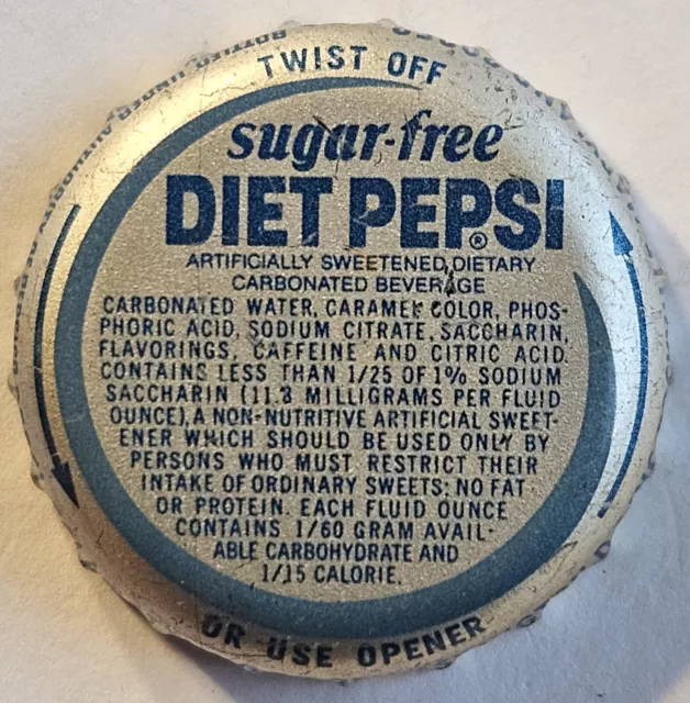 Sugar Free Diet Pepsi Twist Off P/L Soda Bottle Cap; D.C. & Rockville, MD - Used