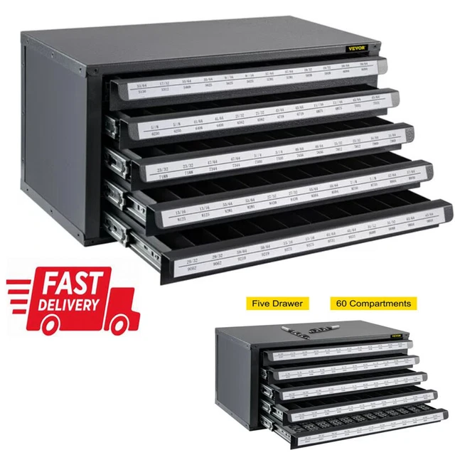 5-Drawer Drill Bit Dispenser Cabinet 1/2" Reduced Shank Drill Organizer Cabinets