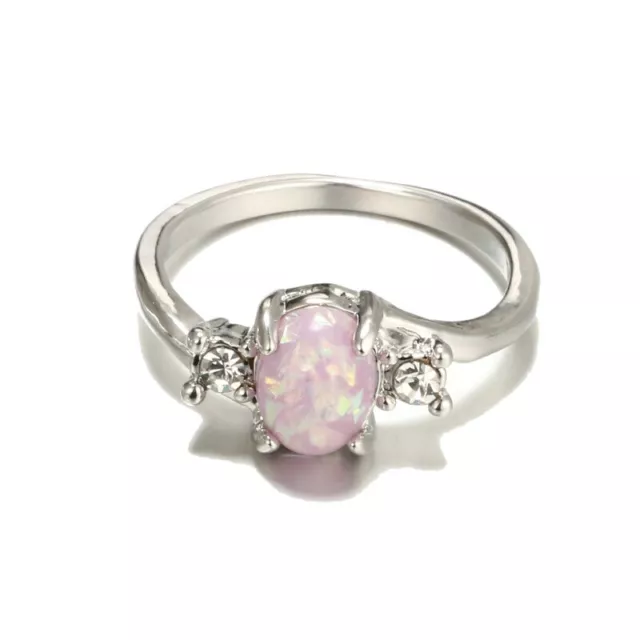 Silver Charm Pink Simulated Opal Zircon Ring Wedding Jewelry Engagement Size 9