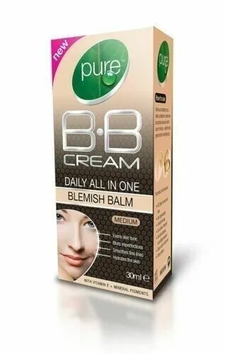 Pure BB Cream Daily All IN One Blemish Balm Medium/Light Vitamin E Make-Up 30ml 3