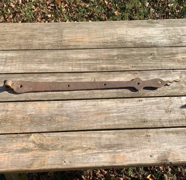 Vintage Blacksmith Forged Iron 30" Barn Strap Hinge w/Tadpole Tail