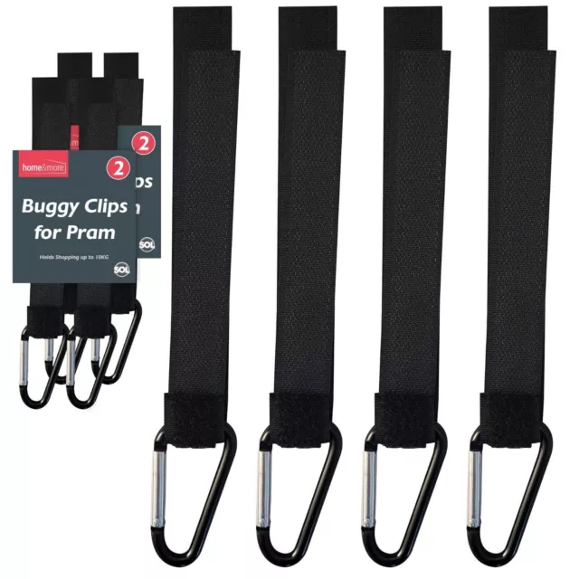 4 Pram Clips | Universal Baby Buggy Pushchair Stroller Shopping Bags Hook Straps