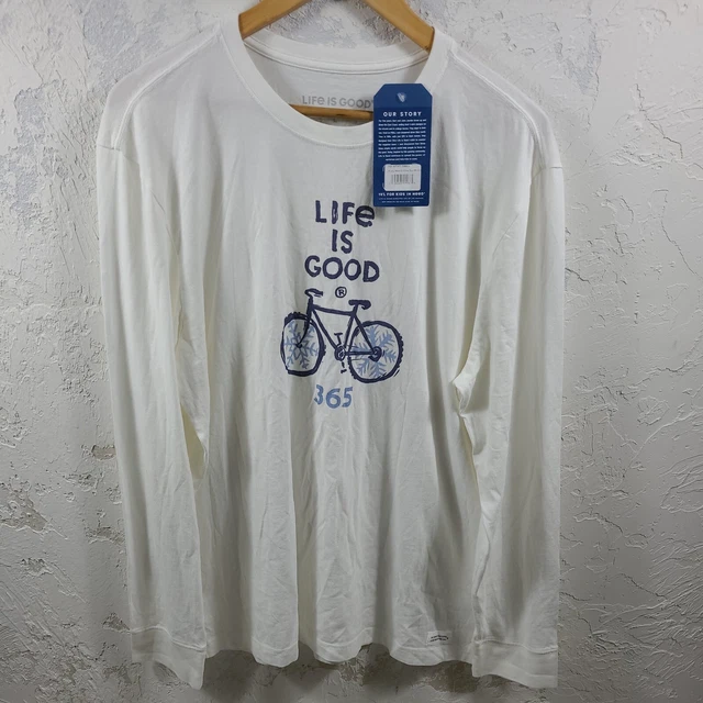 Life Is Good Men's Large Crusher T-Shirt Bike Graphic Long Sleeve 100% Cotton