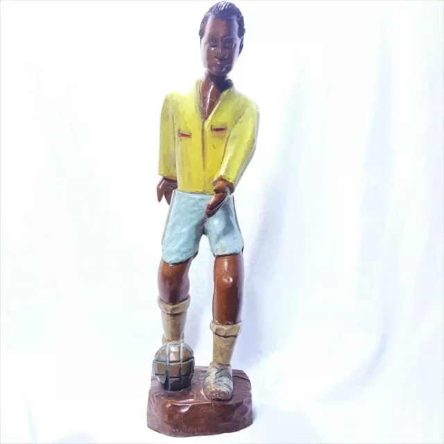 1960s Garrincha Brazilian Soccer Player 7 Carved Solid Wood Statue Figure 2' Ft