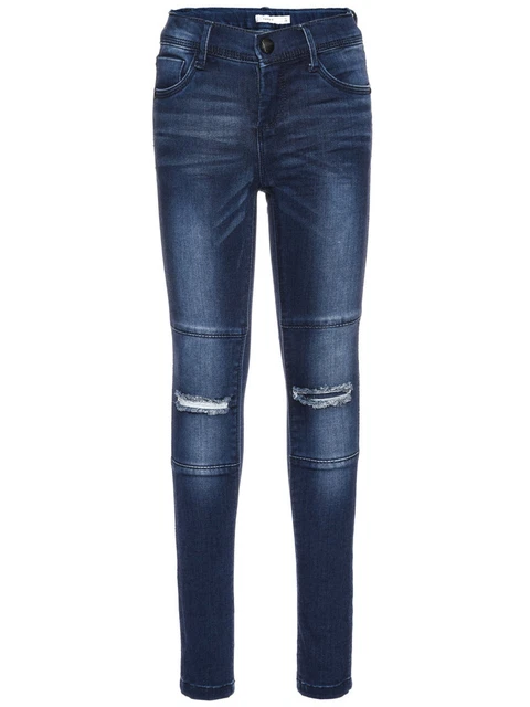 Ragazza Jeans Stretch Elasticizzati Lungo Pantaloni di Tessuto Knee-Cuts Bambini