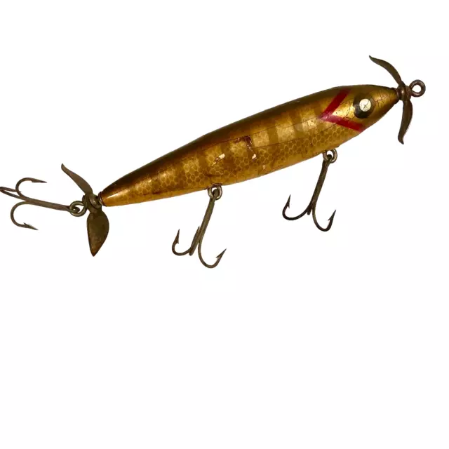 PAW PAW SHINER Wooden Aristocrat Fishing Lure Vtg Gold Striped 4.25 Pike 3  Hook $34.95 - PicClick