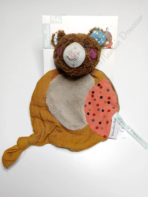 Doudou Ours Moulin Roty - Marron, Jaune, Rose - Les Jolis Trop Beaux - Jamais Utilisé