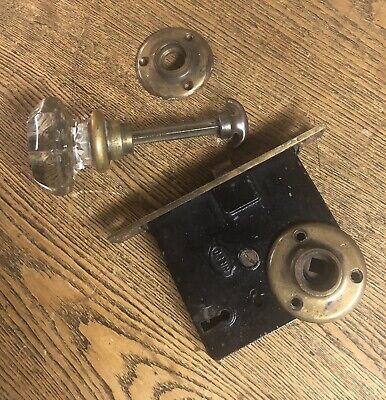 Antique Octagonal Cut Glass & Brass Closet Doorknob/Lock by Corbin, c1920's