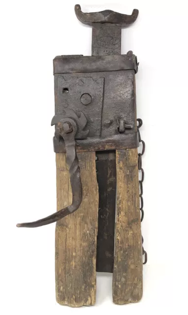 Antique 1843 Conestoga Wagon Jack - Hand Forged Metal & Wood - Works / Damaged