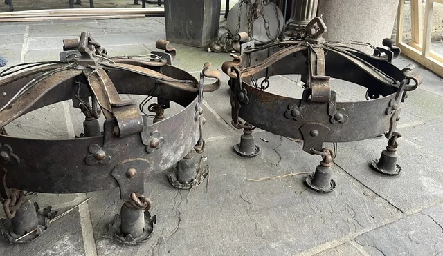 TWO (2) Antique GOTH Wrought Iron Chandeliers - Hand Forged FABULOUS!! Medieval!