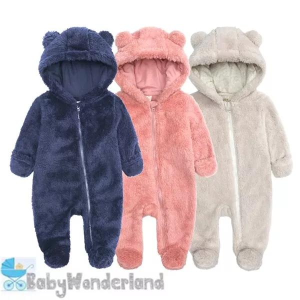 Newborn Baby Girls Boys Winter Fleece Warm Jumpsuit Pyjamas One Piece Romper 0-Y