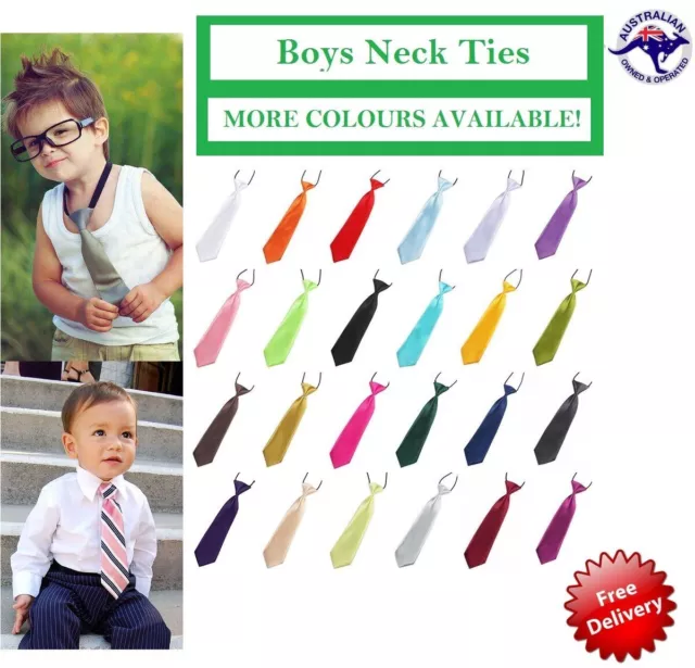 School Boys Kids Children Baby Wedding Solid Black Colour Elastic Tie Necktie