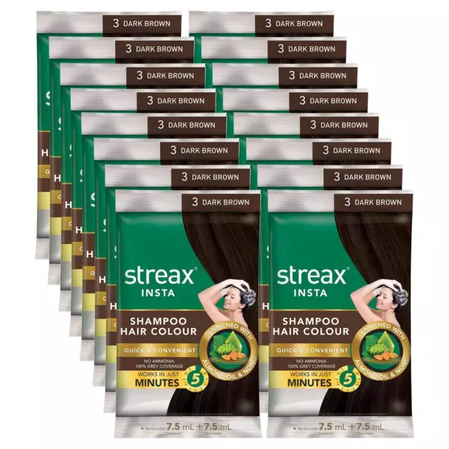 Streax Insta Shampooing Coloration Cheveux Brun Foncé 15ml x 8 (Pack de 8)