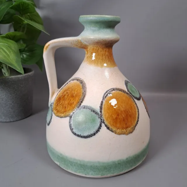 mid century bay keramik west German one handled vase jug green brown circle