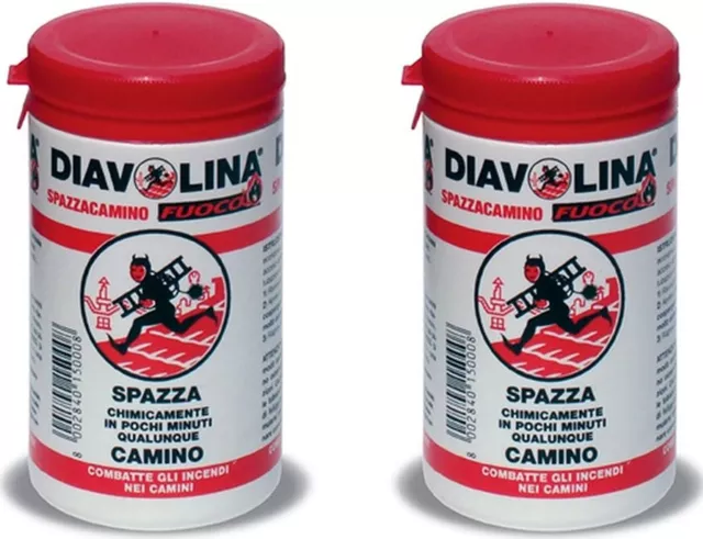 Diavolina- Deshollinador - en Polvo, 2 Latas para Limpiar Cañas Chimenea 270gr