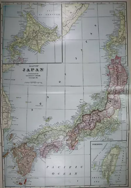 Old (Lg14x22) 1904 Cram's Atlas Map ~ JAPAN ~ Free S&H ~Inv#325