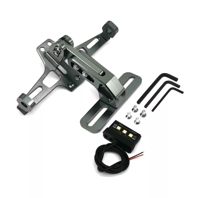 Motorcycle License Plate Holder Frame Tail Rear Light Adjustable Bracket Silver