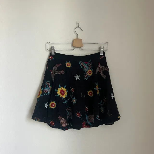Alice + Olivia Women's Floral Embellished Lace Skirt in Black Size US 2