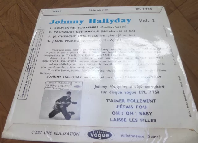 Johnny Hallyday 45T -pochette glacée recto et verso -