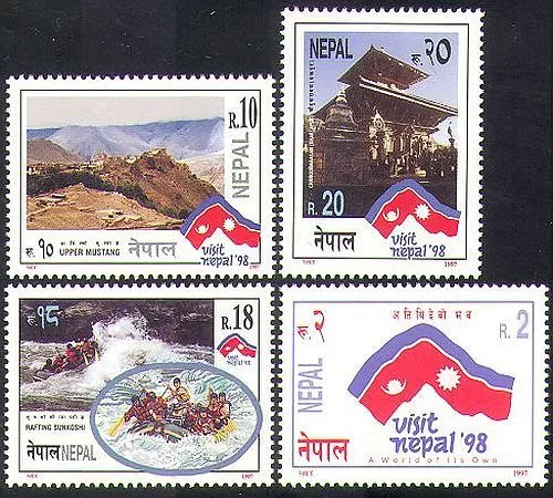 Nepal 1997 Mountains/Sports/Tourism/Rafting/Temple/Buildings 4v set (n37204)