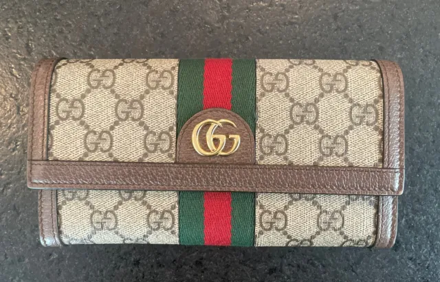 GUCCI GG Supreme Ophidia Continental Canvas Large Wallet Brown AUTHENTIC; MINT
