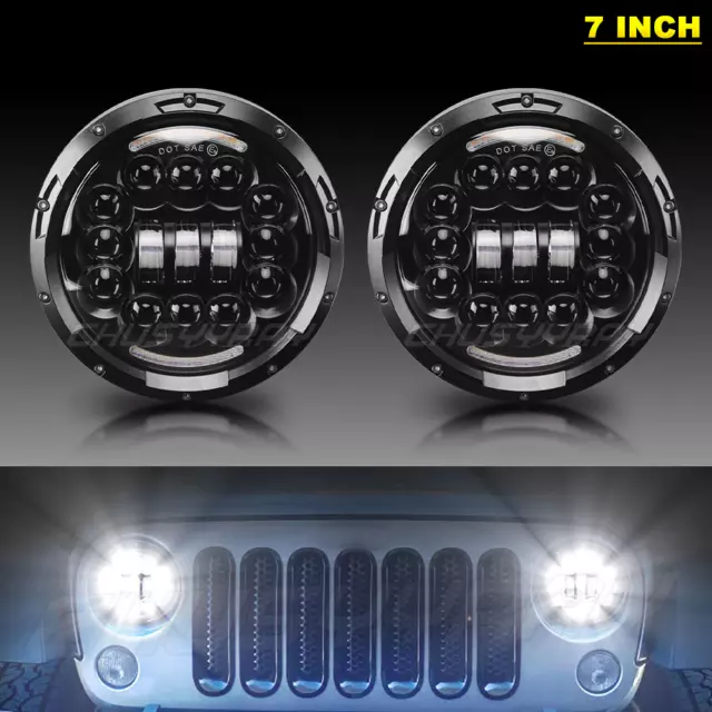Pair 7" Inch LED Car Headlight Parts Round HI/LO Beam for Chevy Pickup Truck3100