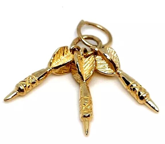 Darts Charm Fob Pendant Solid 9ct 9 Carat Gold Sports Bar Pub Arrows Dart Game