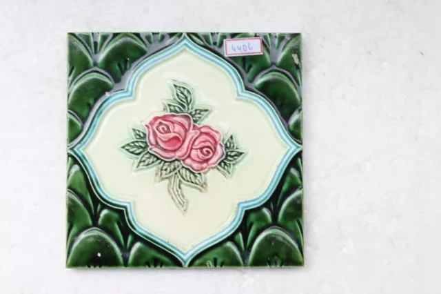 Vintage Tile Art Nouveau Majolica Yellow Flower Design Architecture Tile Nh4406