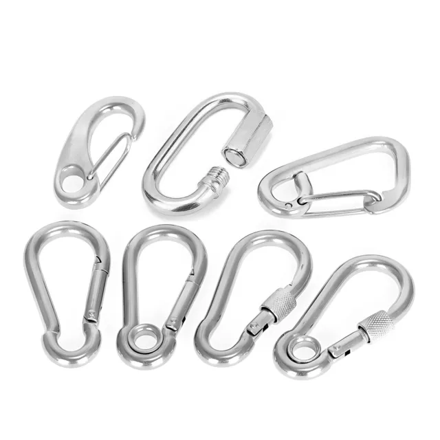 316 Stainless Steel Carabiner Snap Hook Clip chain Key ring Clips Clasp Hiking