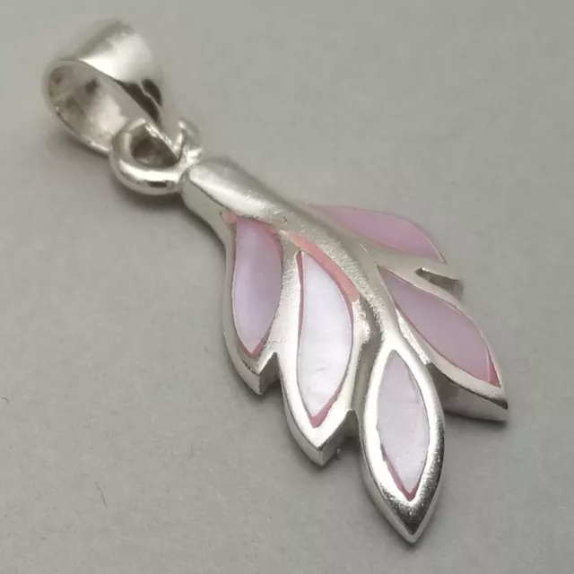 Solid Sterling Silver Mother of Pearl Leaf Pendant 925 - 3.9g