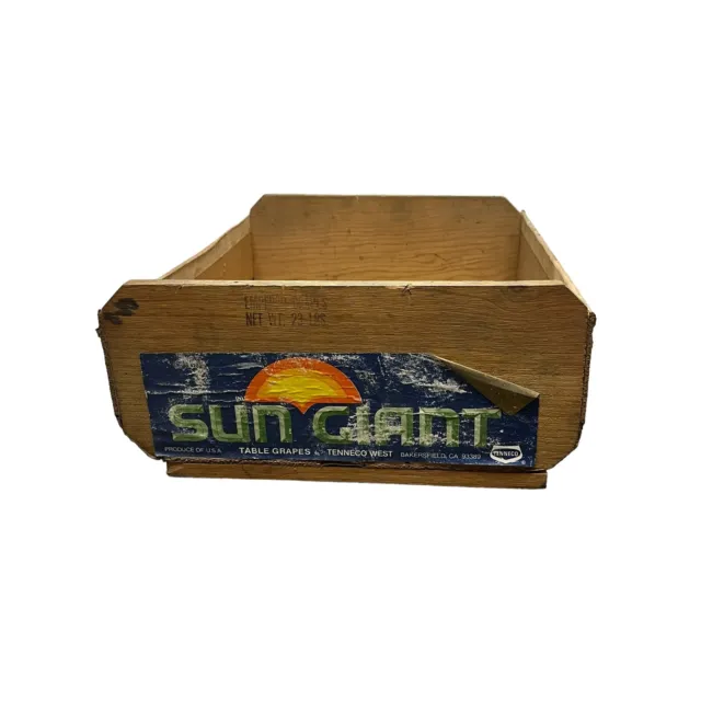 Vintage Wooden Fruit Crate Sun Giant Table Grapes California Box 17.5” x 14” x 6