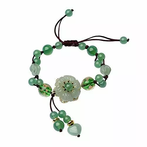 Natural Green Jade Dongling Flower Adjustable Bracelet Jewellery Knitted Amulet 2