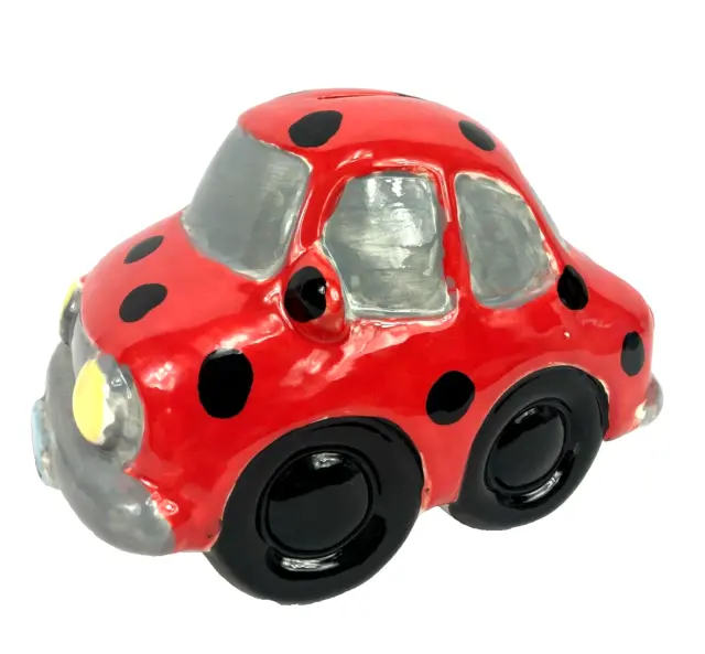 Lady Bug Ceramic Bank Red Black Dots About 4 x 7 x 4.25 Novelty Bank