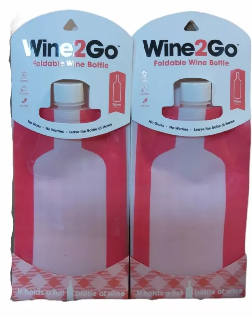 2Pk Wine2Go Pink Portable Plastic Wine Bottle Reusable BPA Free 750ml