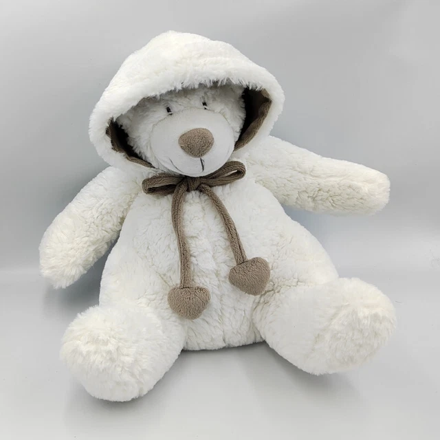 Grande peluche doudou ours blanc beige capuche tout doux ATMOSPHERA - 31485