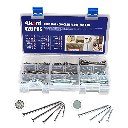 Nails Flat & Concrete Assortment Kit 420pc, 1 to 2-1/2B...