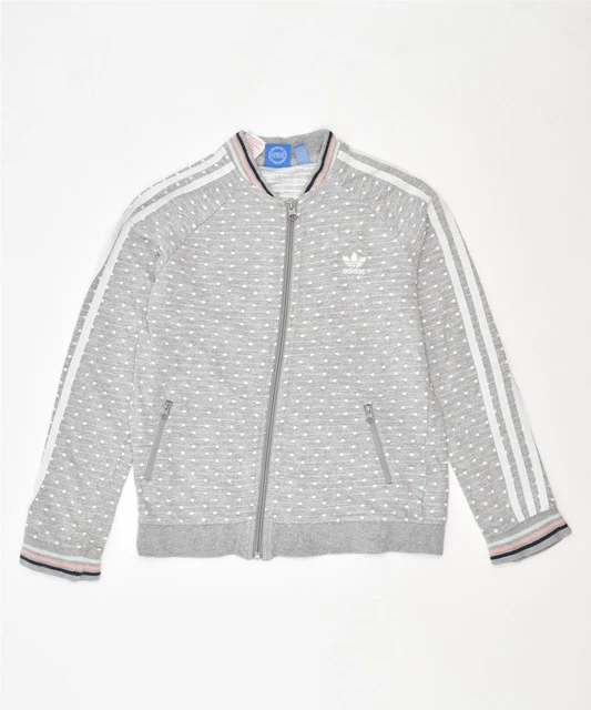 ADIDAS Girls Tracksuit Top Jacket 9-10 Years Grey Polka Dot Cotton PR12