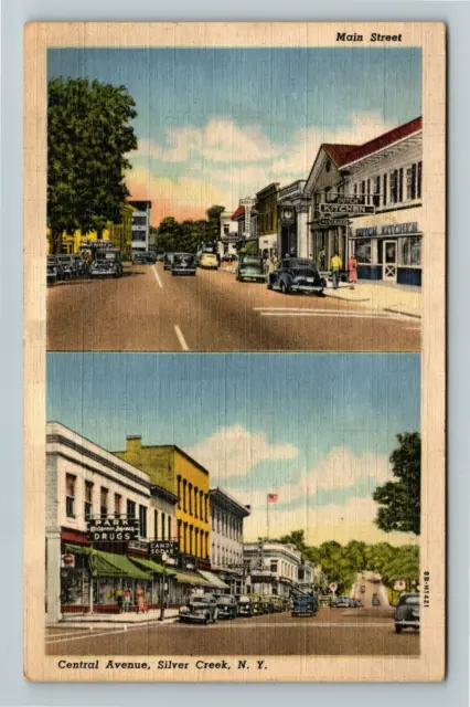 Silver Creek NY- New York, Central Avenue, Advertisement, Vintage Postcard